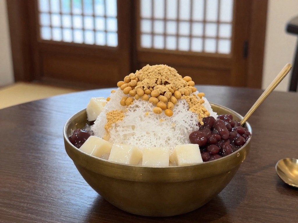 놋그릇에 담긴 인절미 빙수